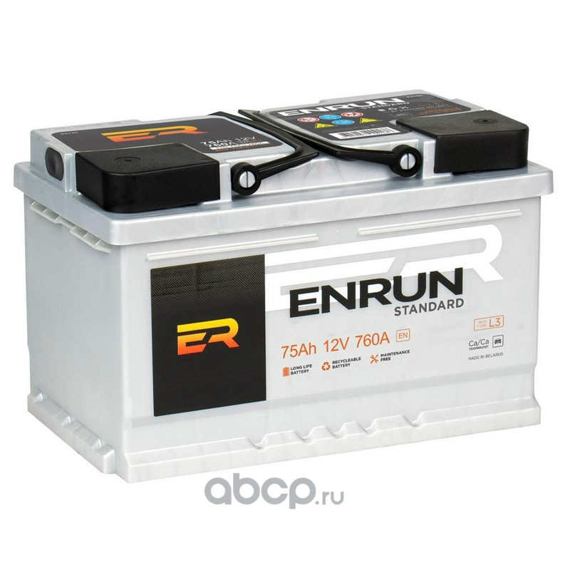 ENRUN ES751 Аккумулятор 75А/ч 760А 12V прямая (+) (-) полярн. стандартные (Т1) клеммы
