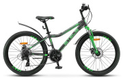 Stels LU082934 Велосипед 24 подростковый Navigator 410 MD (2020) количество скоростей 21 рама сталь 12 черный/зеленый