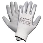AIRLINE AWGN02 Перчатки полиэфирные с цельным ПУ покрытием ладони с подвесом (XL), бел./сер. (AWG-N-02)