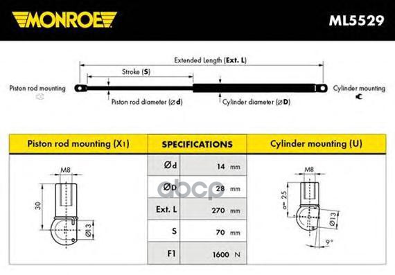 MONROE ML5529 Упругий элемент, крышка багажника / помещения для груза