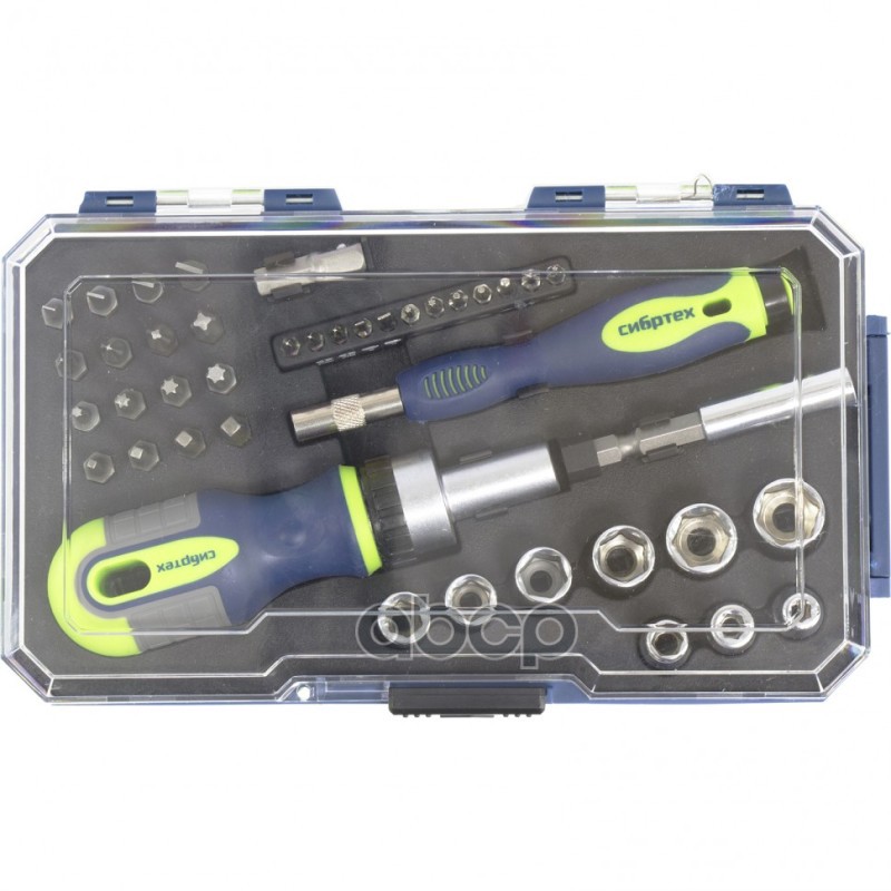 Отвертки реверсивные с набором бит и торцевых головок, 41 шт., CrV