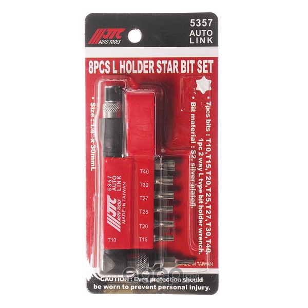 JTC JTC5357 Набор бит 1/4""DR TORX T10-T40 с Г-образным держателем 8 предметов