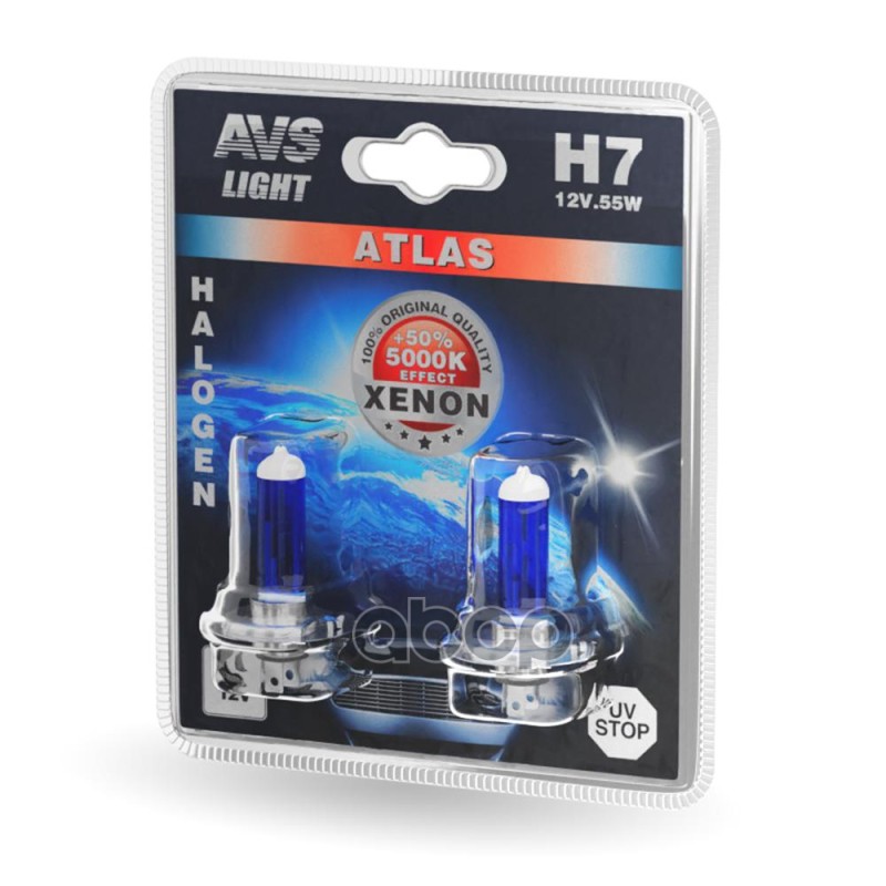 К-Т Ламп! (H7) 55W 12V Atlas 5000K Блистер 2Шт. AVS арт. A78570S