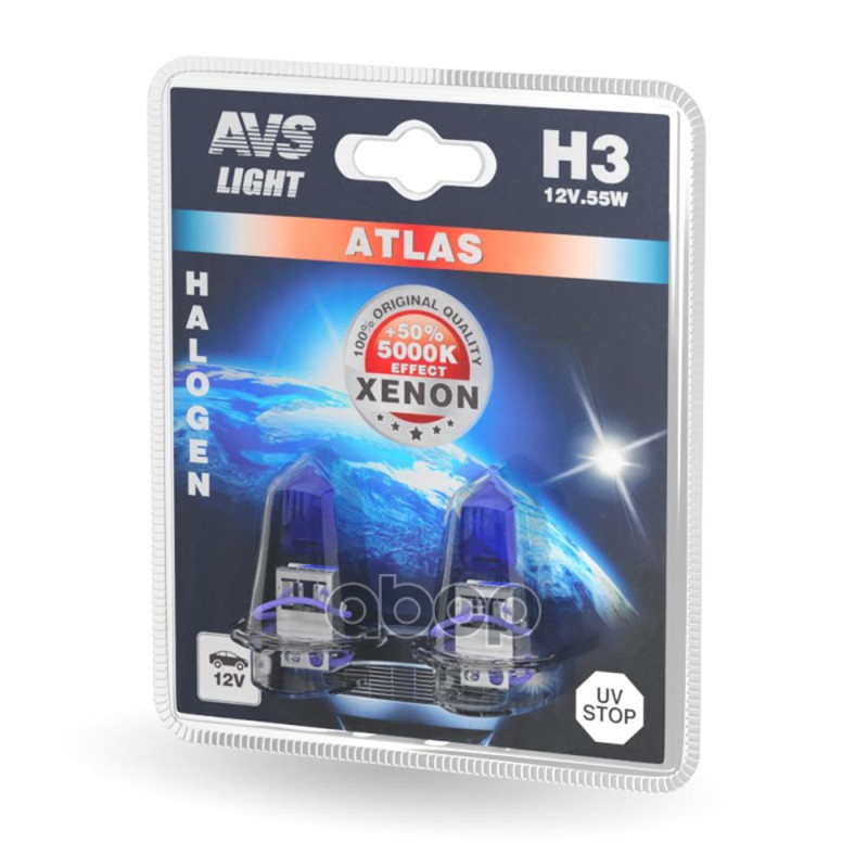 К-Т Ламп! (H3) 55W 12V Atlas 5000K Блистер 2Шт. AVS арт. A78568S