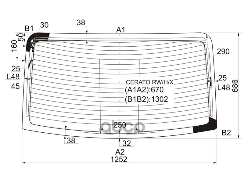 Стекло заднее (Цвет зеленый/ Обогрев/ Антенна) Kia Cerato 04-09 XYG арт. CERATO RW/H/X
