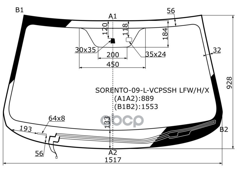 Стекло лобовое (Обогрев щеток/ Датчик дождя) Kia Sorento 09-13 XYG арт. SORENTO-09-L-VCPSSH LFW/H