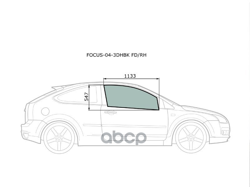 Стекло боковое опускное (Спереди/ Справа/ Цвет зеленый/ 3D HBK) Ford Focus 04-11 XYG арт. FOCUS-04-3DHBK FD/RH