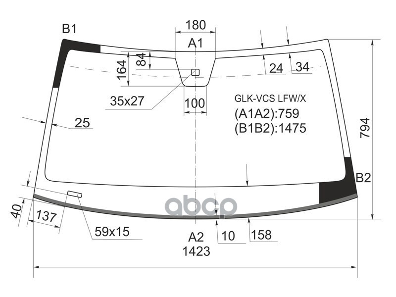 Стекло лобовое (Датчик дождя/ Молдинг) Mercedes-Benz GLK-Class 08-15 XYG арт. GLK-VCS LFW/X