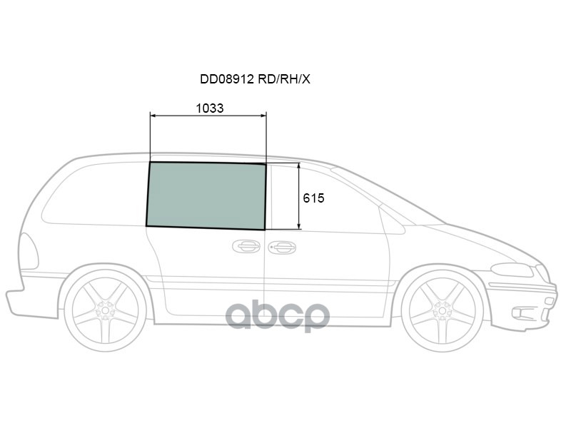 Стекло кузова боковое (не опускное) (Справа/ Цвет зеленый) Chrysler Town&Country 95-00 / Voyager 95- XYG арт. DD08912 RD/RH/X