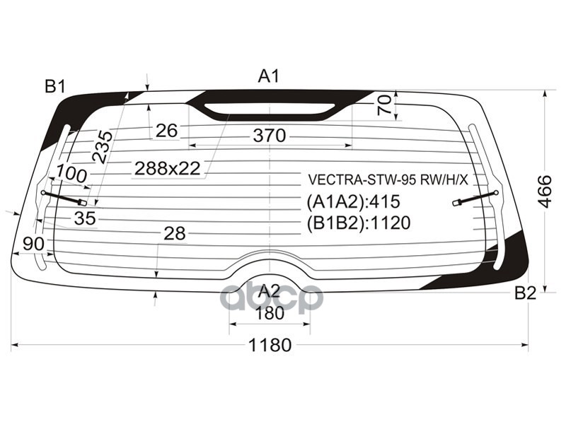 Стекло заднее (Цвет зеленый/ Обогрев/ 5D WGN) Opel Vectra 95-03 XYG арт. VECTRA-STW-95 RW/H/X