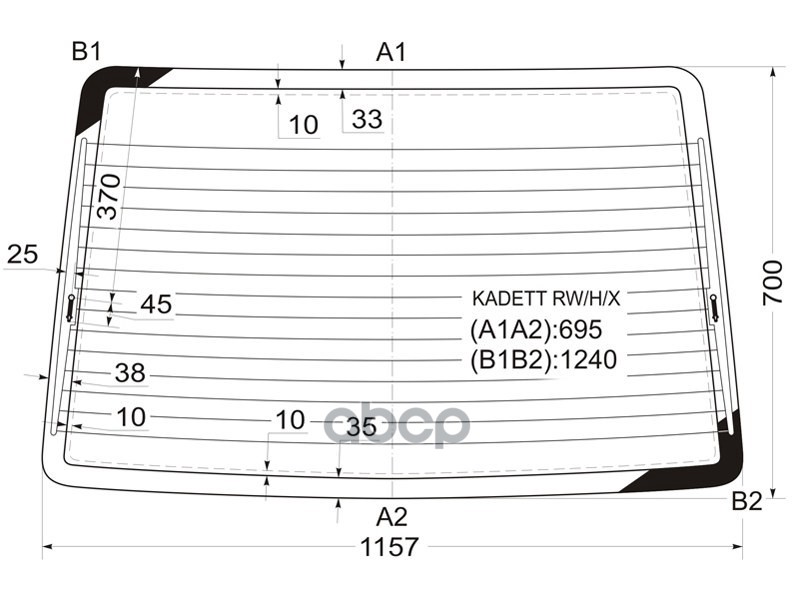 Стекло заднее (Цвет зеленый/ Обогрев) Daewoo LeMans Penta 86-93 / Opel Kadett 84-93 XYG арт. KADETT RW/H/X