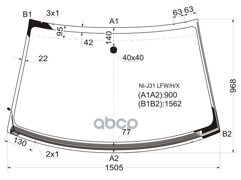 Стекло лобовое (Обогрев щеток) Nissan Teana 03-08 XYG арт. NI-J31 LFW/H/X