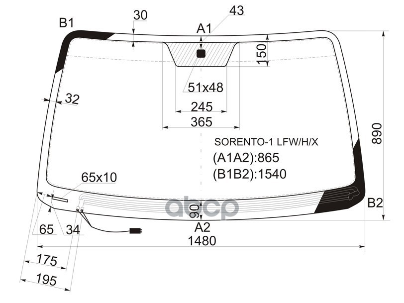 Стекло лобовое (Обогрев щеток) Kia Sorento 02-09 XYG арт. SORENTO-1 LFW/H/X
