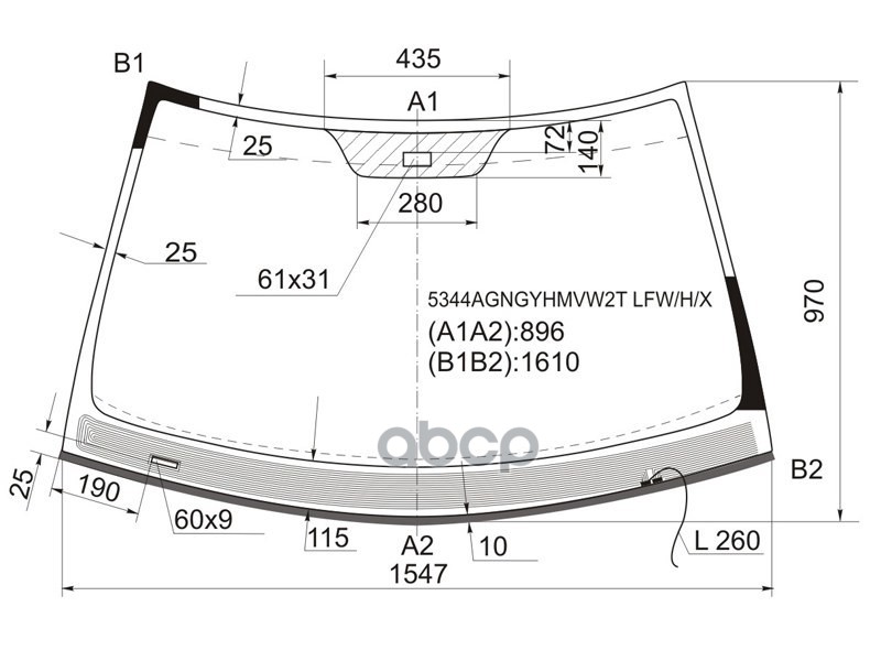 Стекло лобовое (Обогрев щеток/ Датчик дождя/ Молдинг) Mercedes-Benz S-Class 02-05 XYG арт. 5344AGNGYHMVW2T LFW/H/X