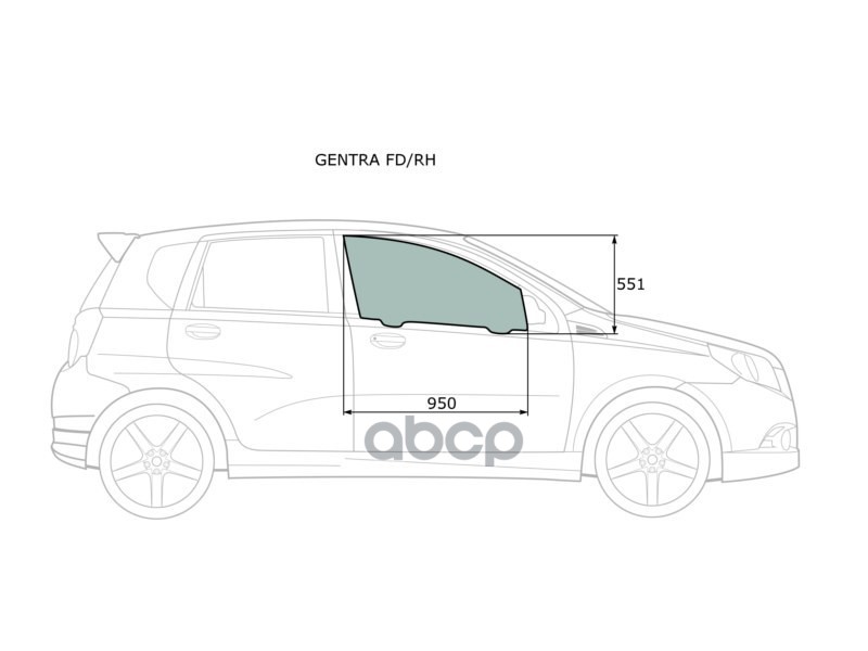 Стекло боковое опускное (Спереди/ Справа/ Цвет зеленый) Chevrolet Aveo 02-11 / Kalos 03-08 XYG арт. GENTRA FD/RH