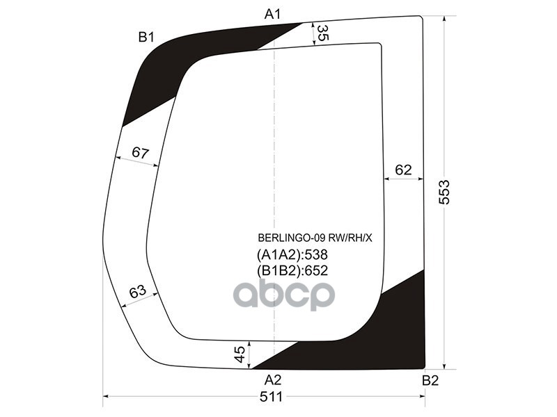 Стекло заднее (Цвет зеленый/ Правое) Citroen Berlingo 08-22 / Peugeot Partner 08-15 XYG арт. BERLINGO-09 RW/RH/X