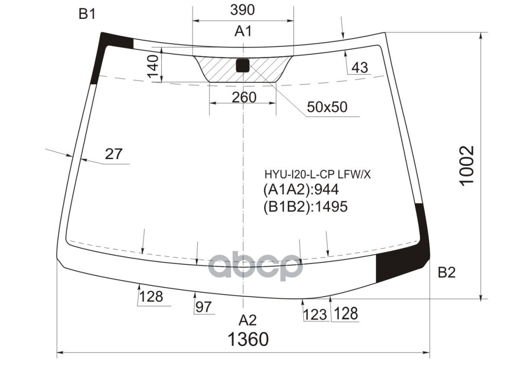 Стекло лобовое Hyundai i20 08-14 XYG арт. HYU-I20-L-CP LFW/X