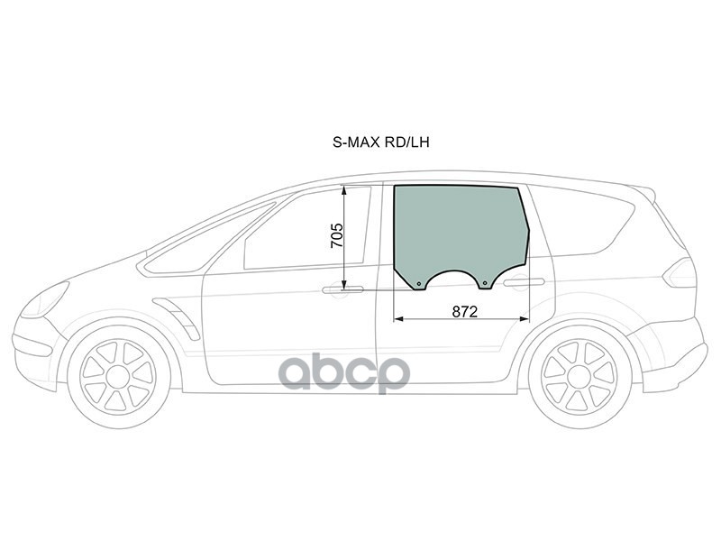 Стекло боковое опускное (Сзади/ Слева/ Цвет зеленый) Ford S-MAX 06-15 XYG арт. S-MAX RD/LH