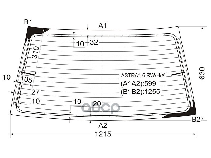 Стекло заднее (Цвет зеленый/ Обогрев) Opel Astra 91-98 XYG арт. ASTRA1.6 RW/H/X