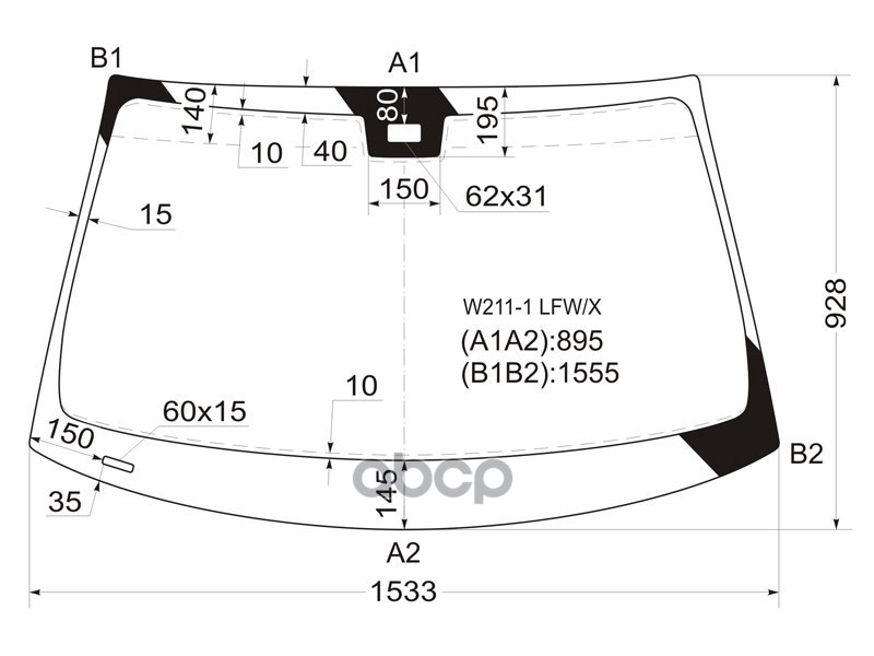 Стекло лобовое (Датчик дождя/ Панорамная крыша/ 4D SED/5D WGN) Mercedes-Benz E-Class 02-09 XYG арт. W211-1 LFW/X
