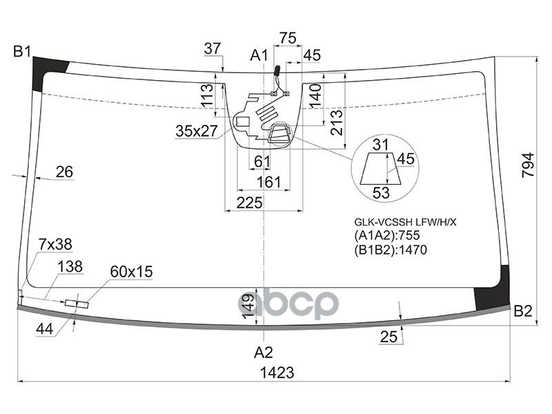 Стекло лобовое (Камера/ Датчик дождя/ Молдинг) Mercedes-Benz GLK-Class 08-15 XYG арт. GLK-VCSSH LFW/H/X