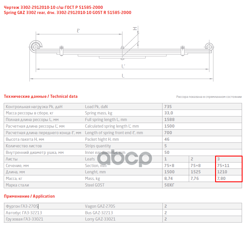 лист 3 рессоры ГАЗель задней  с хом.