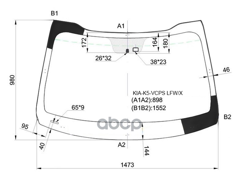 Стекло лобовое (Датчик дождя) Kia K5 10-15 / Optima 10-16 XYG арт. KIA-K5-VCPS LFW/X