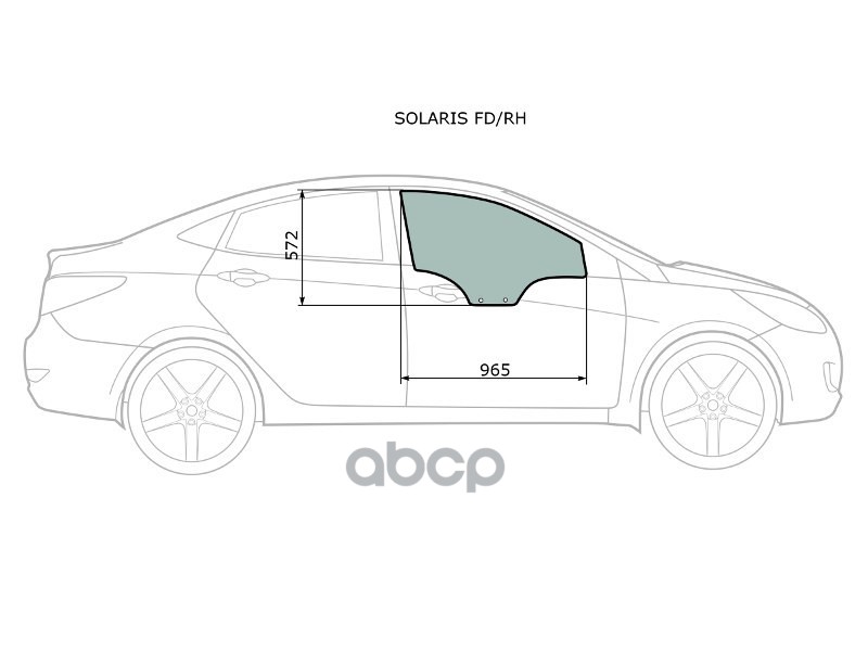 Стекло боковое опускное (Спереди/ Справа/ Цвет зеленый) Hyundai Solaris 10-17 / Kia Rio 11-17 XYG арт. SOLARIS FD/RH