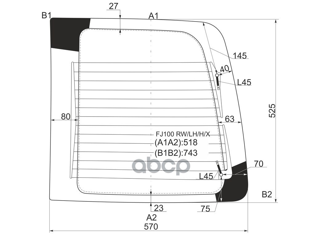 Стекло заднее (Цвет зеленый/ Обогрев/ слева. распашная дверь) Toyota Land Cruiser (J100) 98-07 / Lan XYG арт. FJ100 RW/LH/H/X