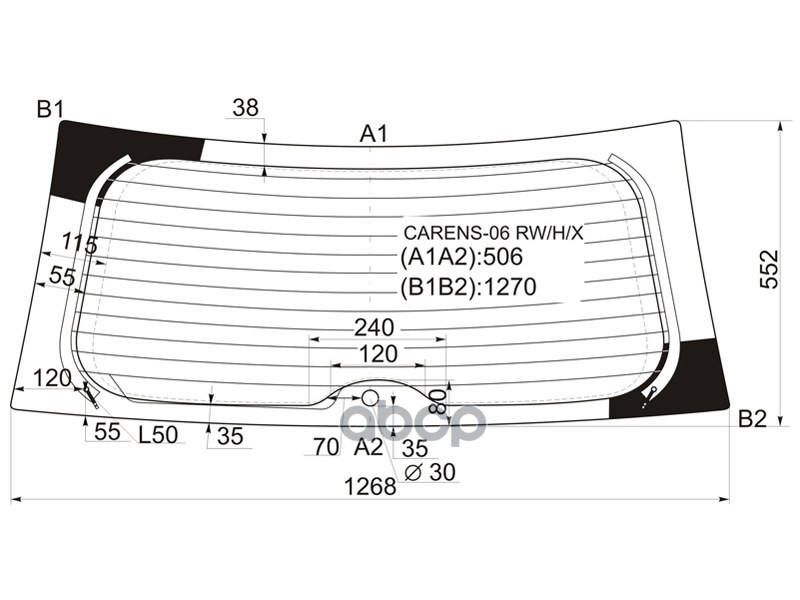 Стекло заднее (Цвет зеленый/ Обогрев) Kia Carens 06-12 XYG арт. CARENS-06 RW/H/X