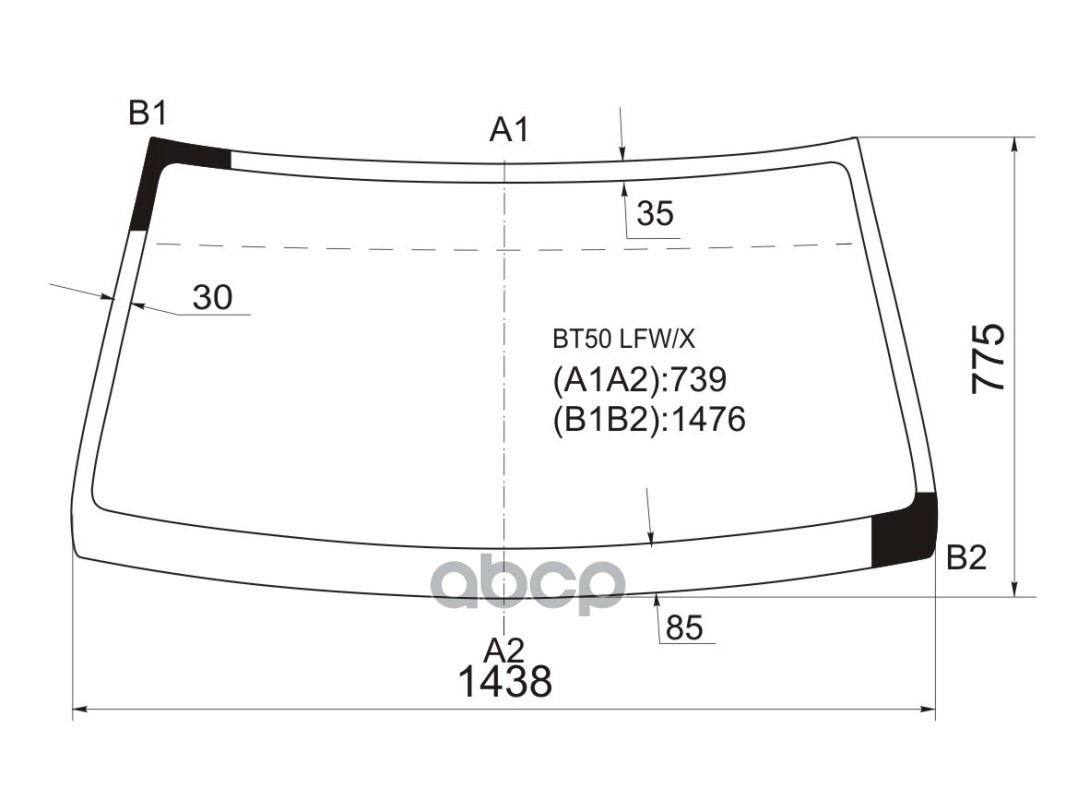 Стекло лобовое Ford Ranger USA 97-11 / Mazda BT-50 06-12 XYG арт. BT50 LFW/X