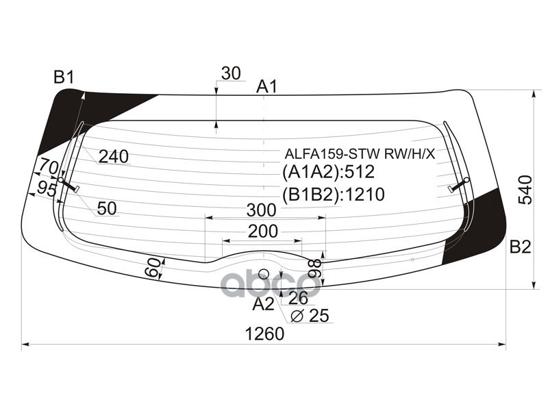 Стекло заднее (Цвет зеленый/ Обогрев) Alfa Romeo 159 05-12 XYG арт. ALFA159-STW RW/H/X