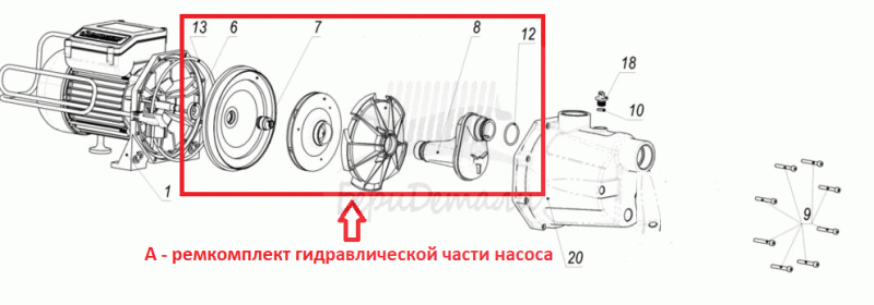 Подключение насоса джамбо Деталировка Насос поверхностный Джамбо 60/35 П узел насоса