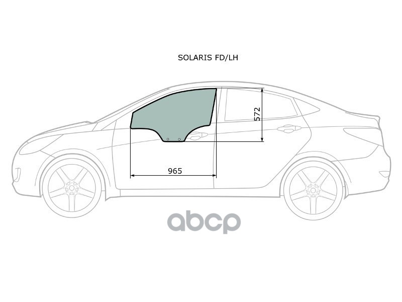Стекло боковое опускное (Спереди/ Слева/ Цвет зеленый) Hyundai Solaris 10-17 / Kia Rio 11-17 XYG арт. SOLARIS FD/LH