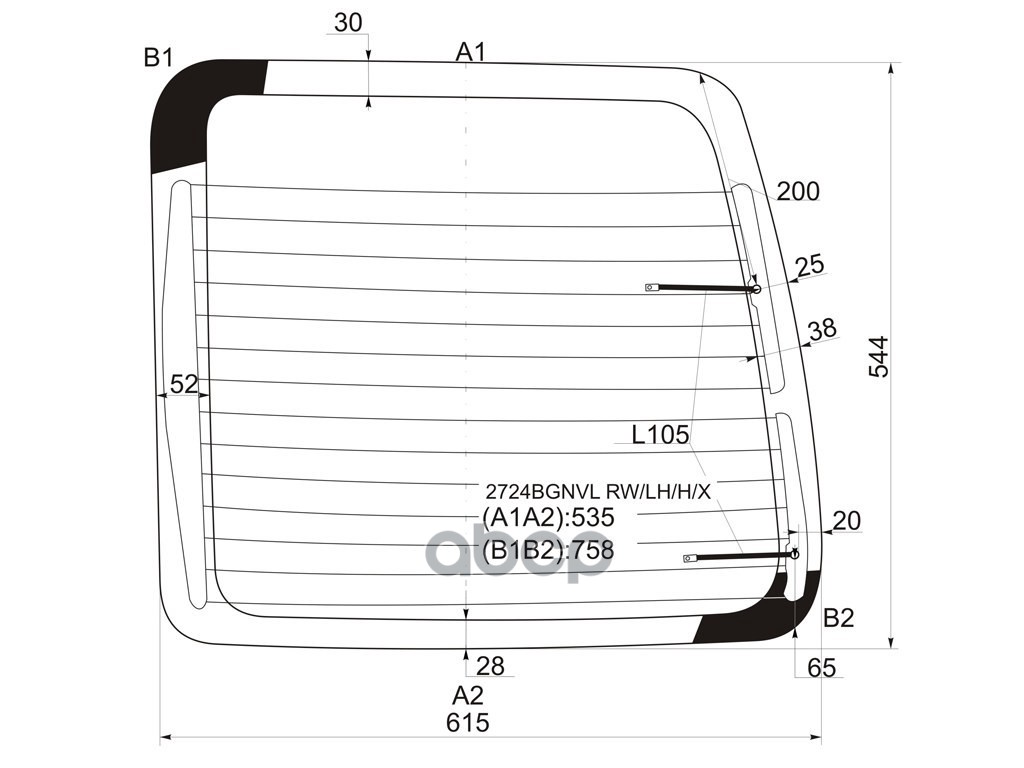 Стекло заднее (Цвет зеленый/ Обогрев/ Левое) Citroen Berlingo 96-12 / Peugeot Partner 96-12 XYG арт. 2724BGNVL RW/LH/H/X