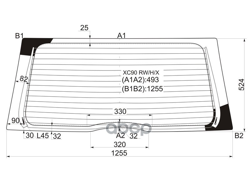 Стекло заднее (Цвет зеленый/ Обогрев) Volvo XC90 02-14 XYG арт. XC90 RW/H/X