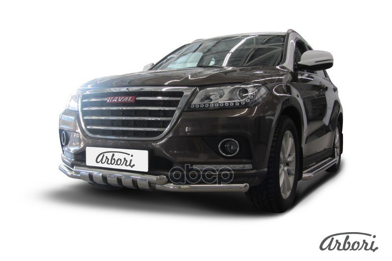 Защита переднего бампера d57+d57 с декоративными элементами Arbori нерж. сталь д