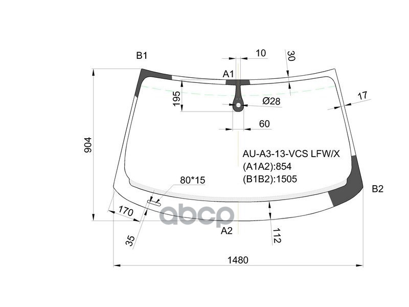 Стекло лобовое (Датчик дождя) Audi A3 12-19 / S3 13-16 XYG арт. AU-A3-13-VCS LFW/X