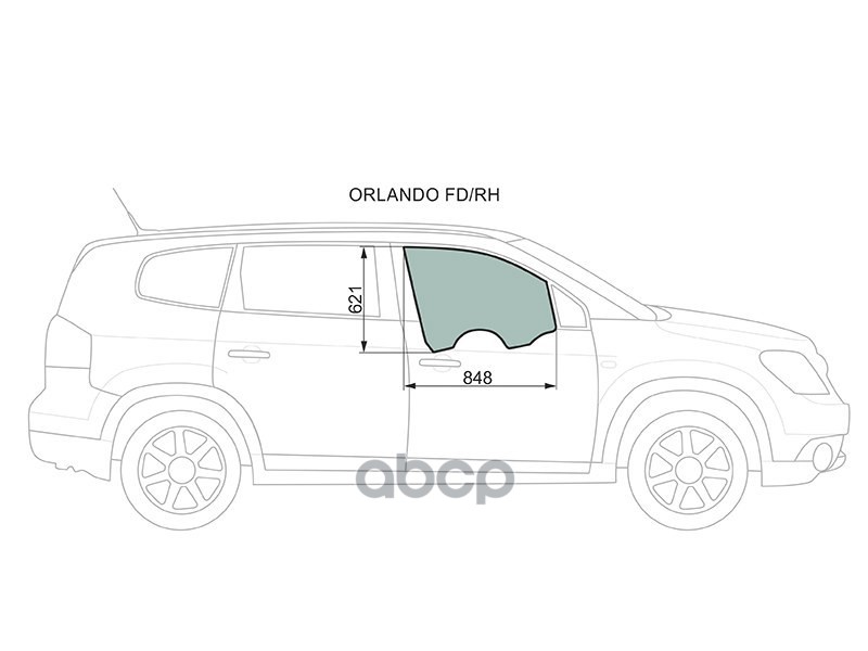 Стекло боковое опускное (Спереди/ Справа/ Цвет зеленый) Chevrolet Orlando 11-15 XYG арт. ORLANDO FD/RH