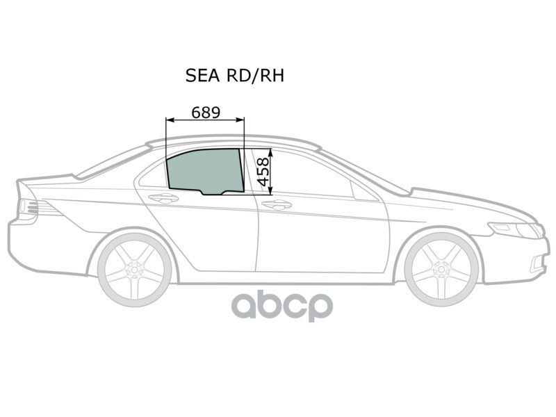 Стекло боковое опускное (Сзади/ Справа/ Цвет зеленый) Honda Accord 02-08 / Acura TSX 03-08 XYG арт. SEA RD/RH