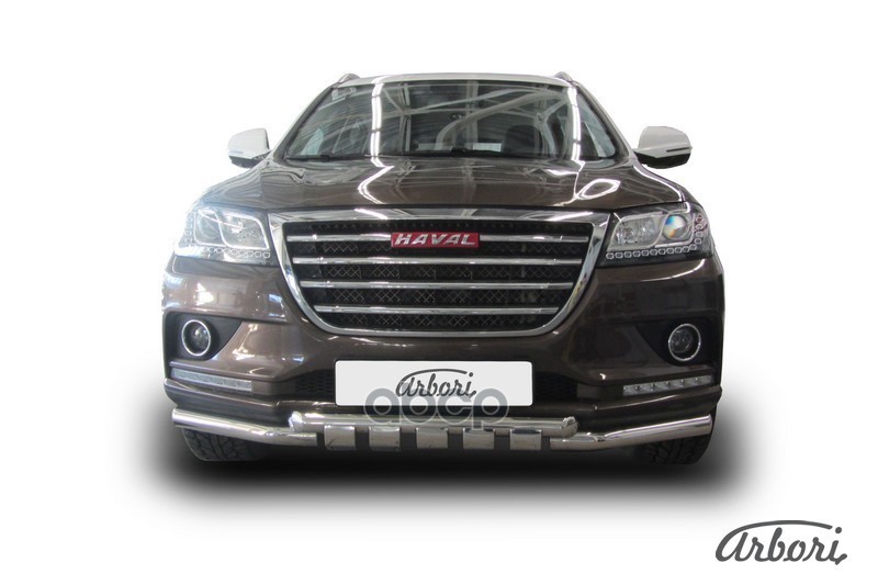 Защита переднего бампера d57+d57 с декоративными элементами Arbori нерж. сталь д