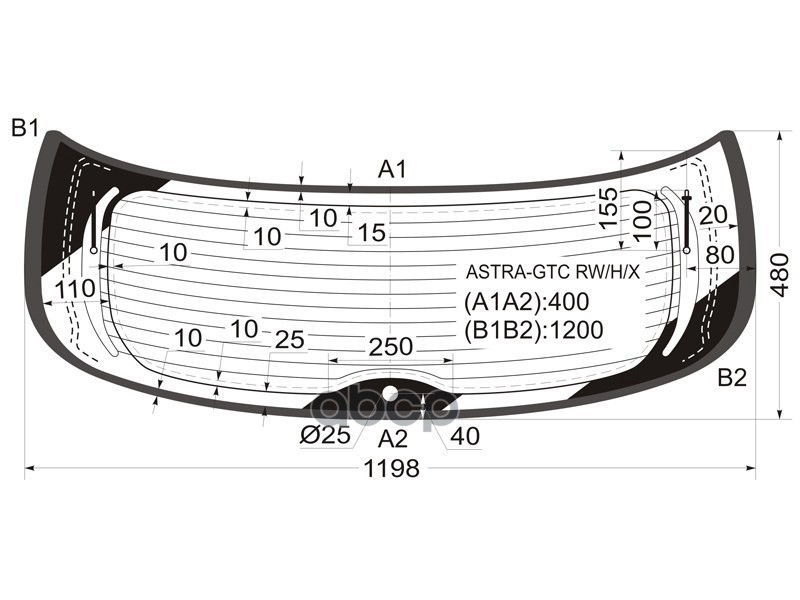 Стекло заднее (Цвет зеленый/ Обогрев/ Молдинг/ 3D HBK) Opel Astra GTC 04-11 XYG арт. ASTRA-GTC RW/H/X