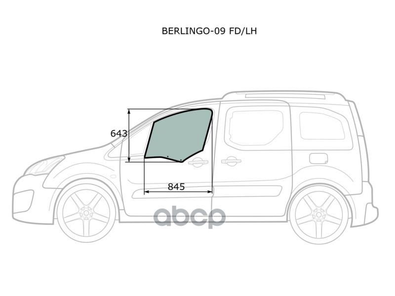Стекло боковое опускное (Спереди/ Слева/ Цвет зеленый) Citroen Berlingo 08-22 / Peugeot Partner 08-1 XYG арт. BERLINGO-09 FD/LH