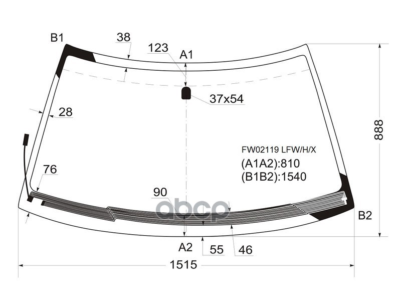 Стекло лобовое (Обогрев щеток) Subaru Forester 97-02 XYG арт. FW02119 LFW/H/X