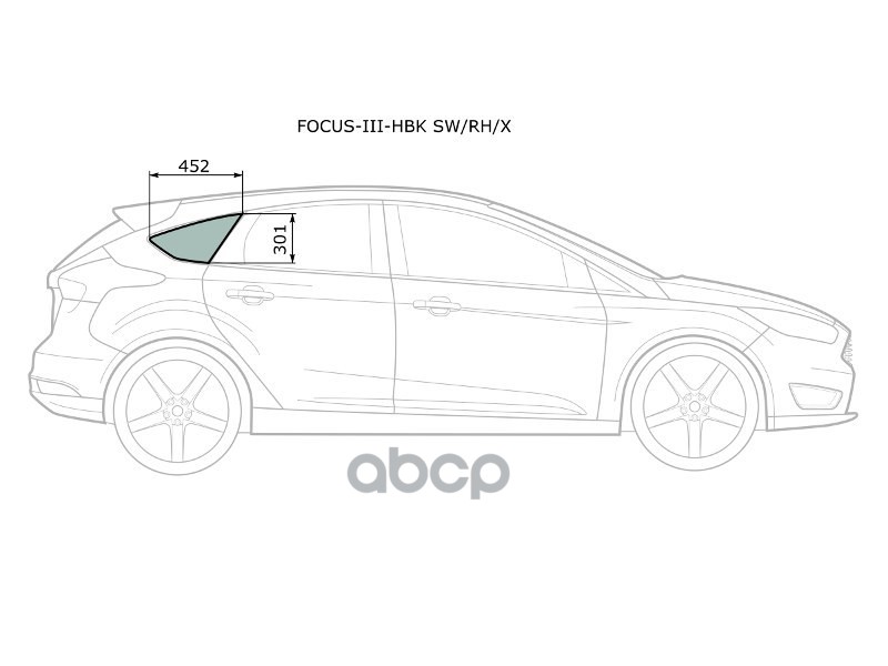 Стекло кузова боковое (не опускное) (Справа/ Цвет зеленый) Ford Focus 10-19 XYG арт. FOCUS-III-HBK SW/RH/X