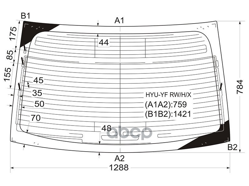 Стекло заднее (Цвет зеленый/ Обогрев/ Антенна) Hyundai Sonata 09-14 XYG арт. HYU-YF RW/H/X