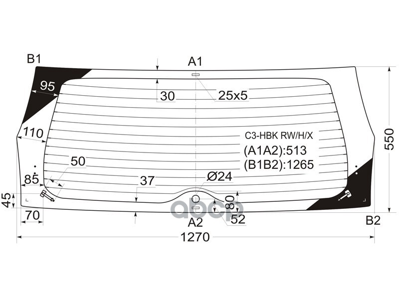 Стекло заднее (Цвет зеленый/ Обогрев) Citroen C3 01-10 XYG арт. C3-HBK RW/H/X