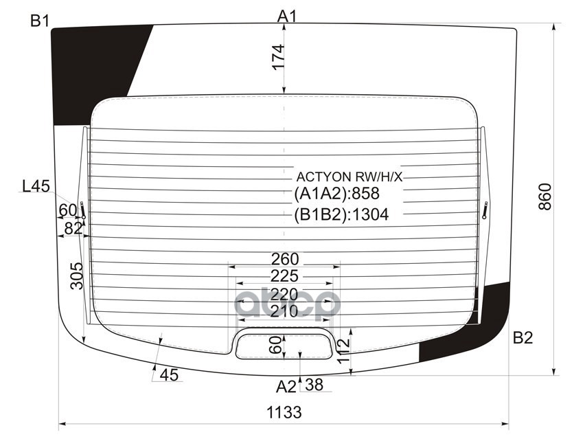 Стекло заднее (Цвет зеленый/ Обогрев) SsangYong Actyon 05-10 / Nomad 13-17 XYG арт. ACTYON RW/H/X