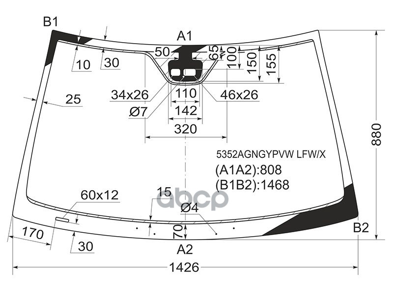 Стекло лобовое (Датчик дождя/ Раздельный датчик дождя/ 2D CPE) Mercedes-Benz C-Class 00-08 XYG арт. 5352AGNGYPVW LFW/X