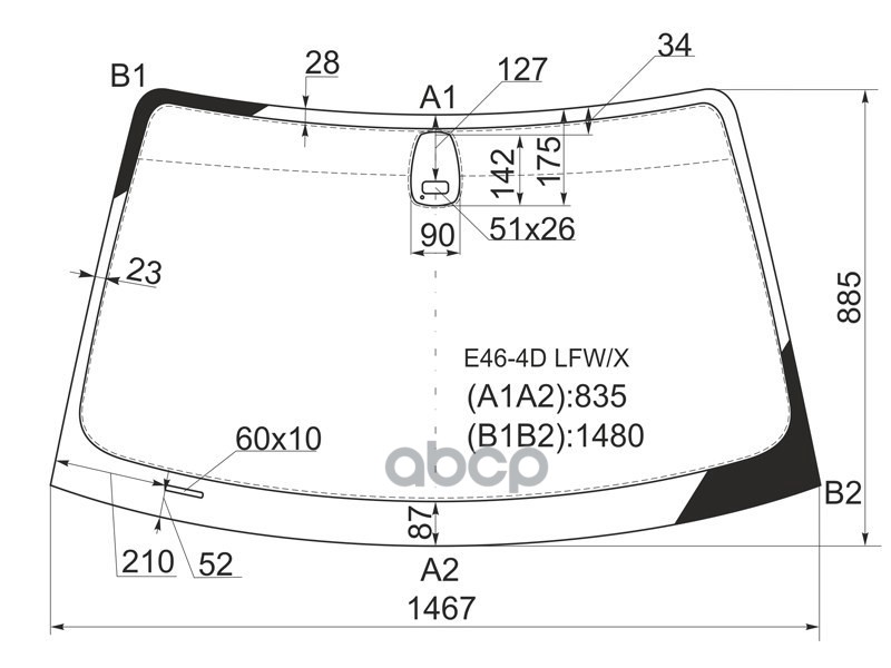 Стекло лобовое (Датчик дождя) BMW 3-Series 98-06 XYG арт. E46-4D LFW/X